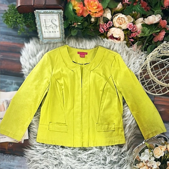 Sunny Leigh Neon Chartreuse Structured Blazer Jacket Statement Color Pop, 6 - Picture 2 of 12